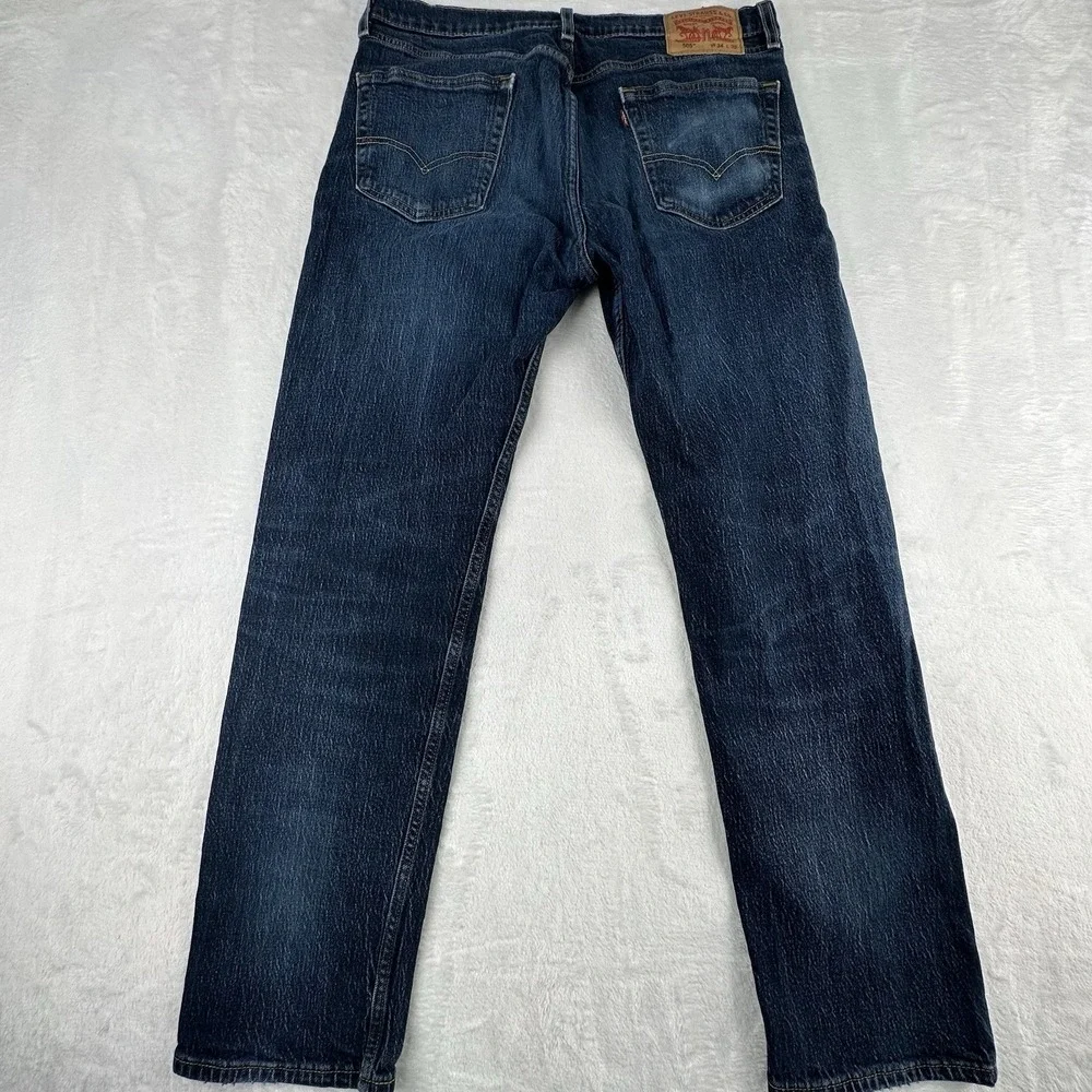 Levi's Mens 34x32 Blue Dark Wash Denim 505 Regular Fit Straight Leg Jeans